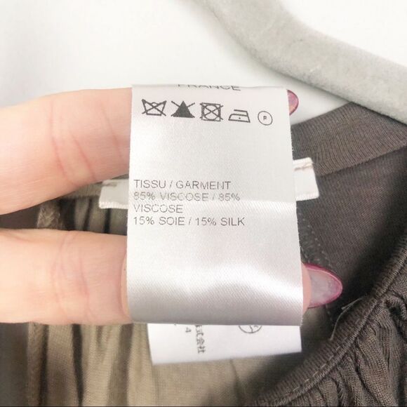 CHLOÉ | Elephant Taupe Draped Top Pintuck Neckline Long Sleeve Women’s Size M - Picture 7 of 10